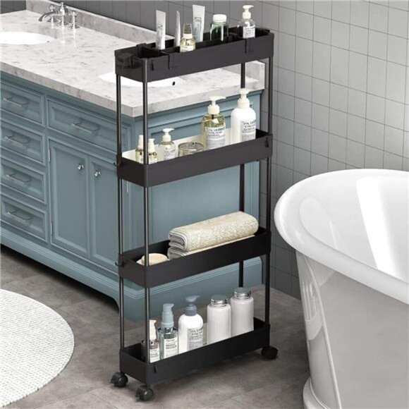 Slim Rolling Storage Cart 4 Tier Organizer for Bathroom Kitchen Laundry Office - Picture 1 of 7